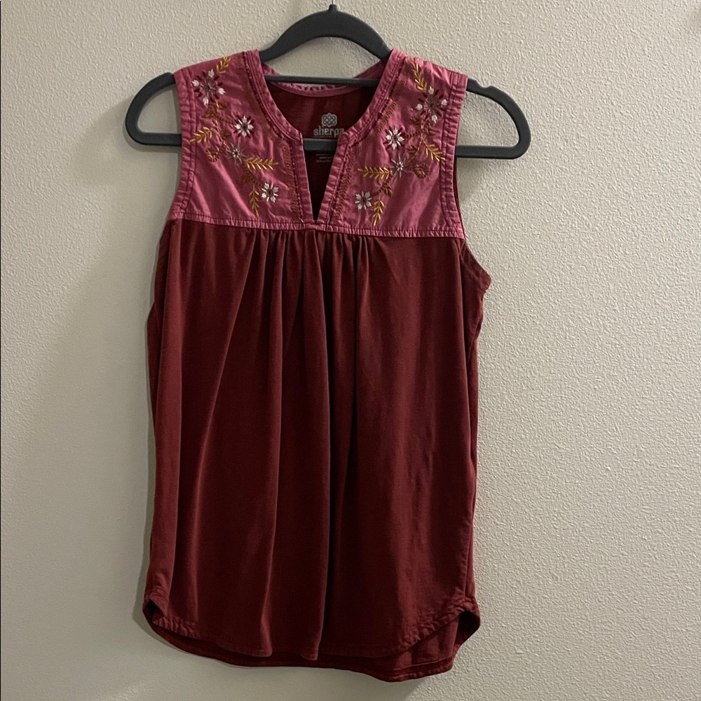 Sherpa Living Burgundy Embroidered Sleeveless Tank